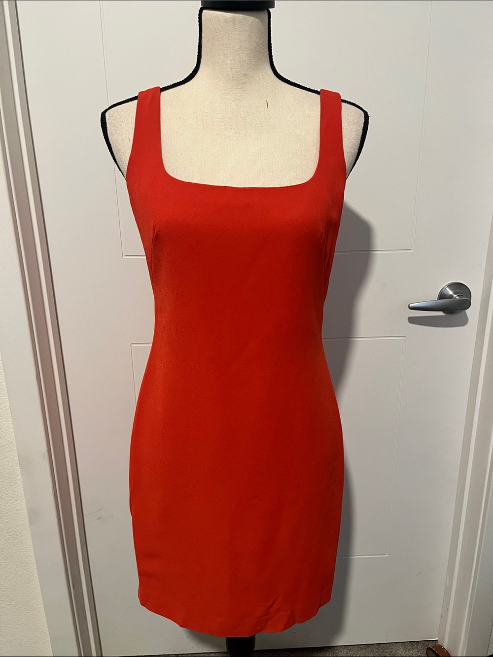 Vintage 1990’s Laundry By Shelli Segal Orange Square Neck Sleeveless Dress